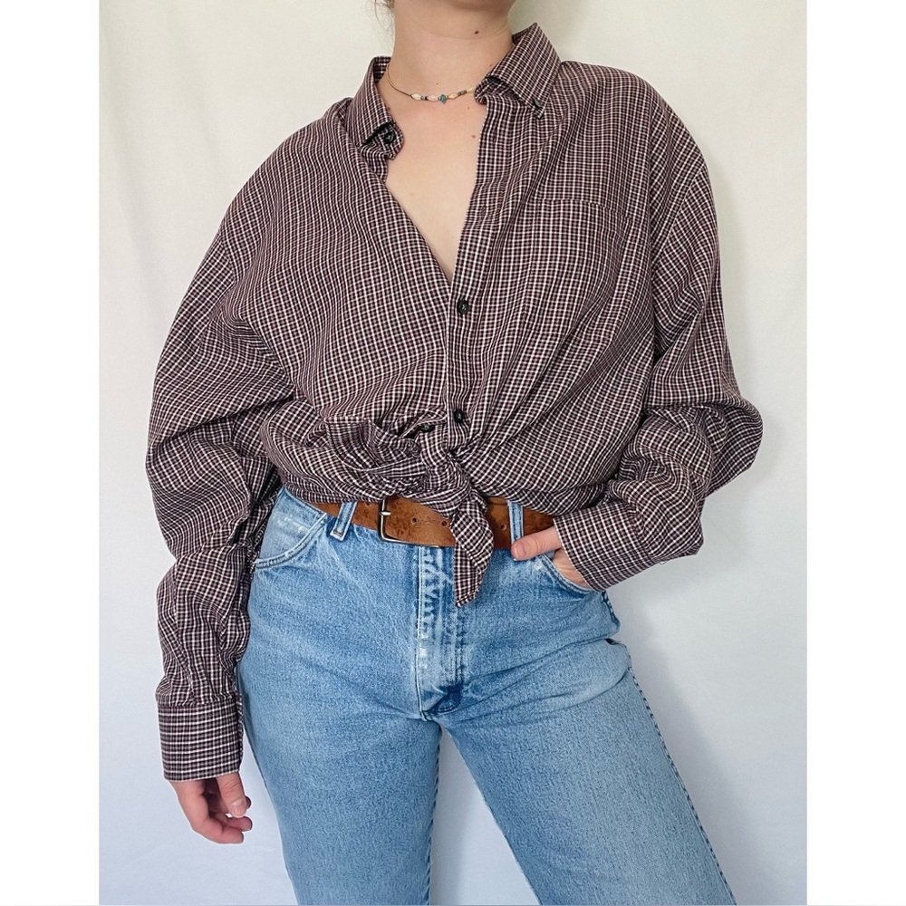 ♦️5/$15♦️ Van Heusen | Red Plaid Repaired Lightweight Button-Down Shirt